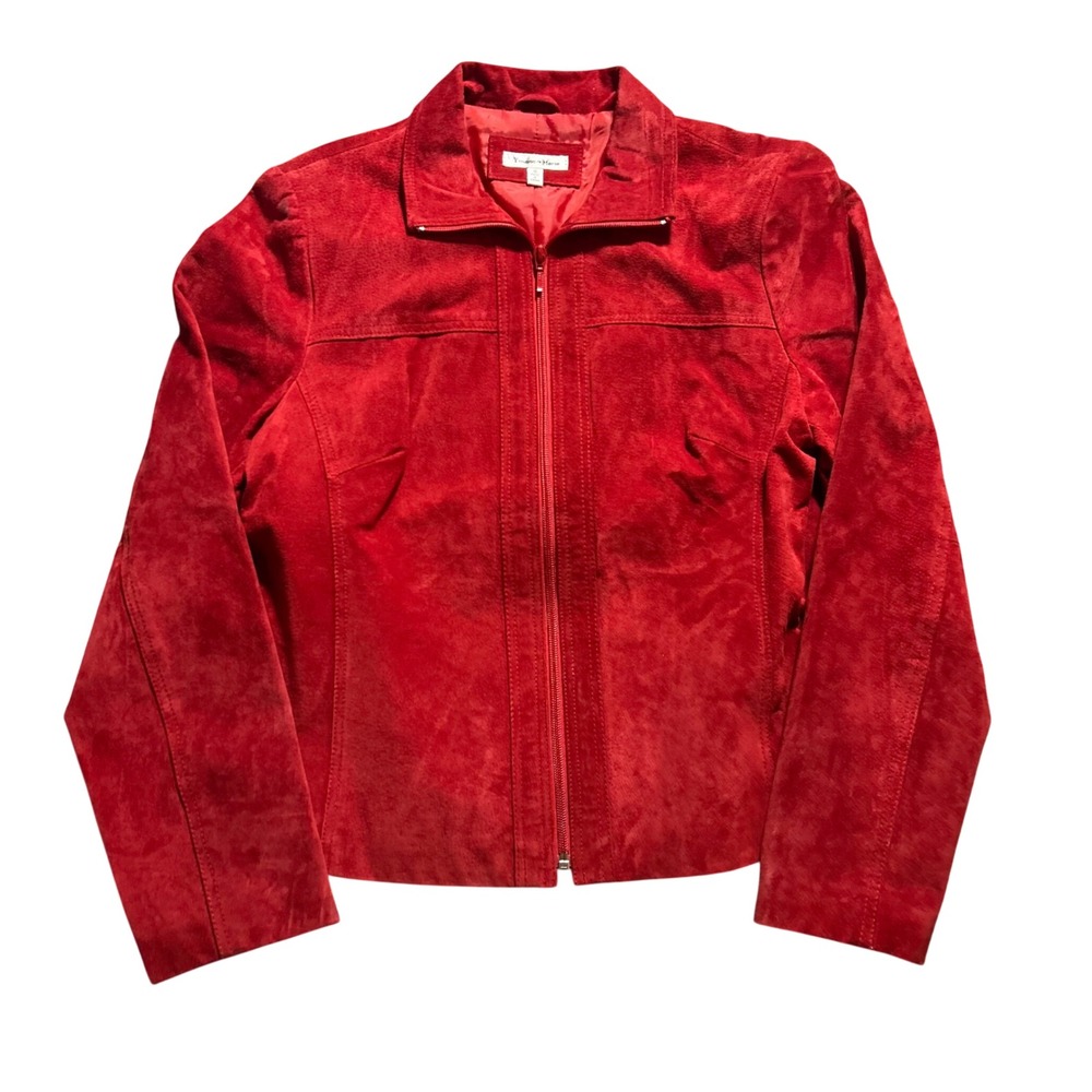 Yvonne & Marie Suede Jacket Womens 10 Red Full Zip Leather Collared Moto